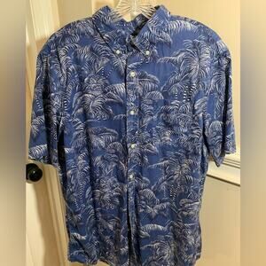 Chaps cotton blue palm collar short sleeve button up men’s casual shirt size L